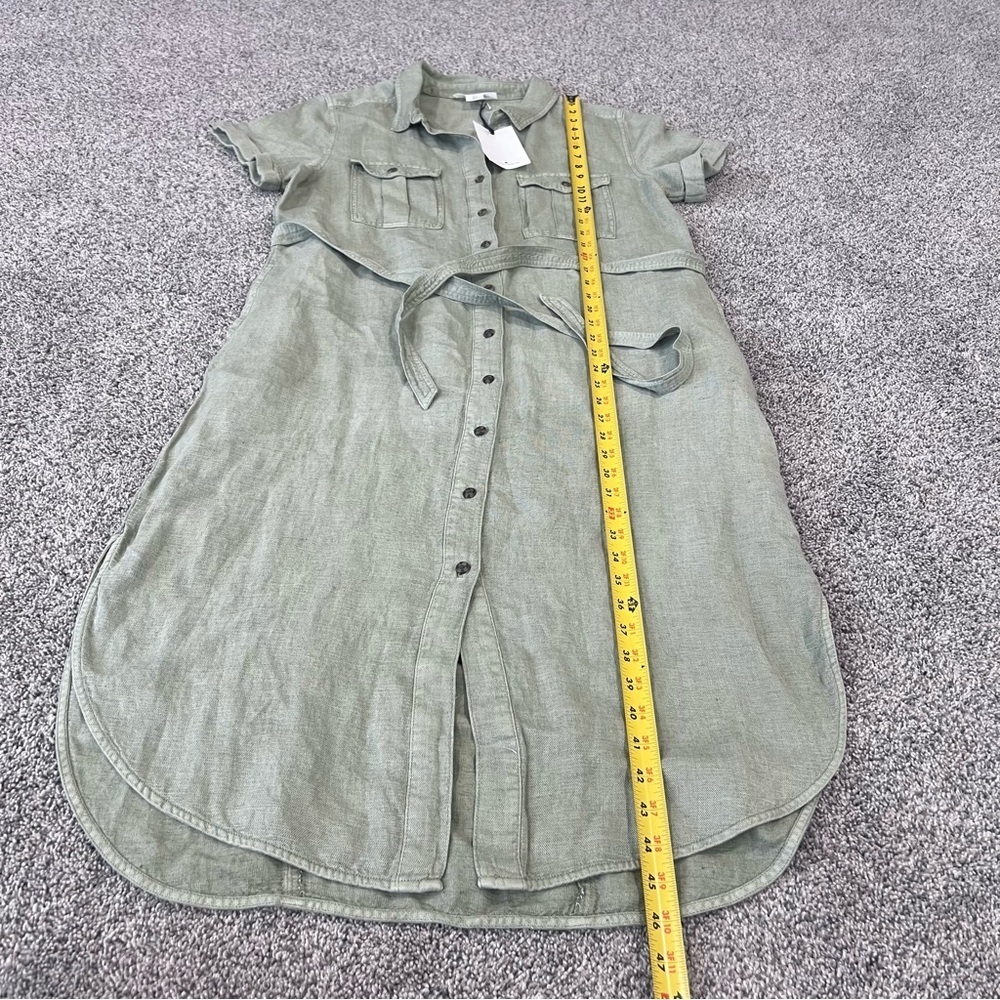 NWT Lucky Brand Green Linen Blend Button Front Shirt Dress Belted Women’s Size L - Picture 4 of 11